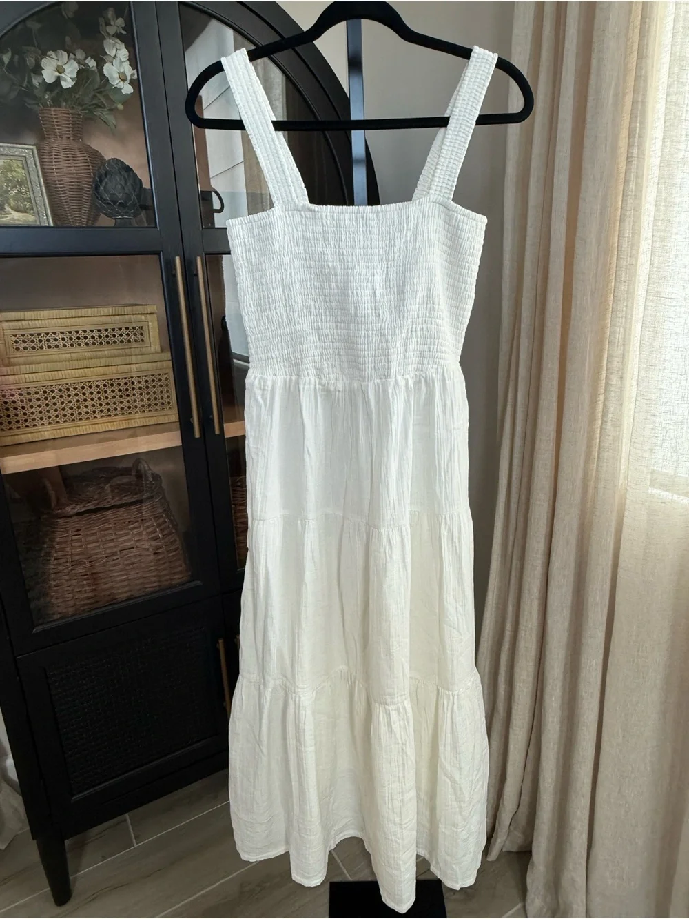 NEW Quince Organic Cotton Gauze Smocked Sleeveless Maxi Dress White Small Summer - Picture 2 of 8